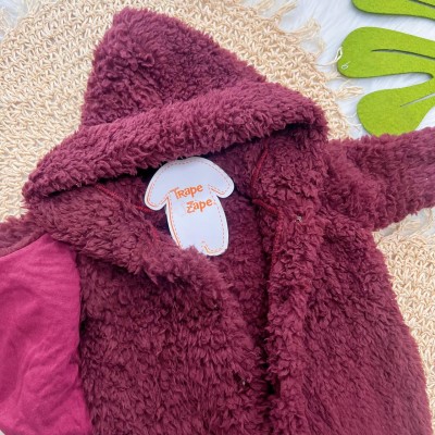 Macacão de Pelinho Sherpa Coelhinha com Capuz - Bordo